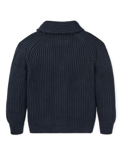Fisherman Rib Cotton Cardigan - Navy