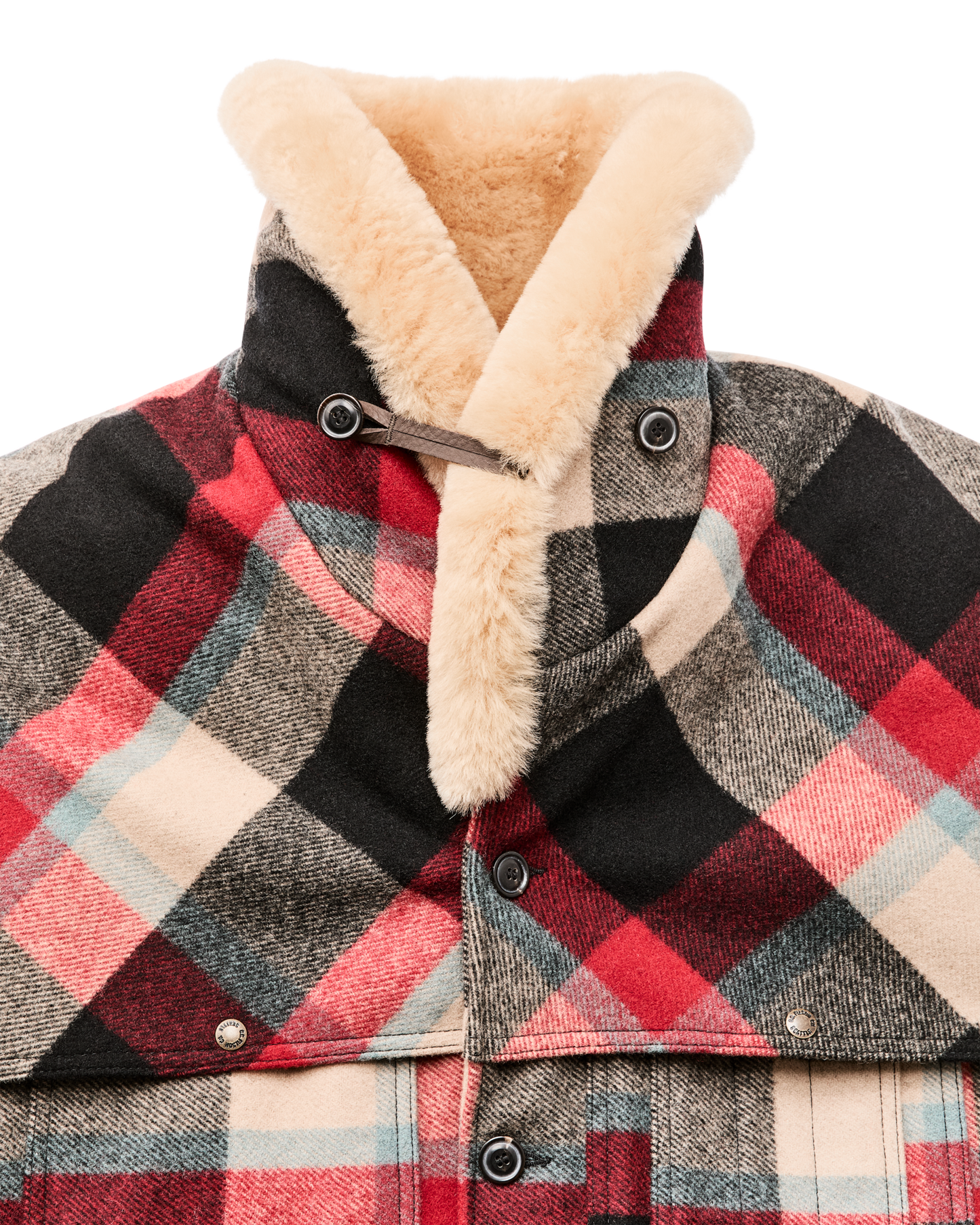 Lined Mackinaw Wool Packer Coat - Red / Cream / Blue Plaid