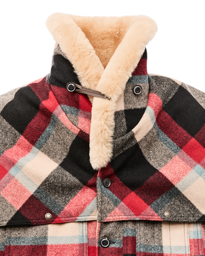 Lined Mackinaw Wool Packer Coat - Red / Cream / Blue Plaid