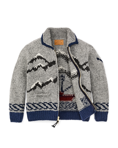 Handmade Full-zip Sweater - Heather Gray / Fishing Boat